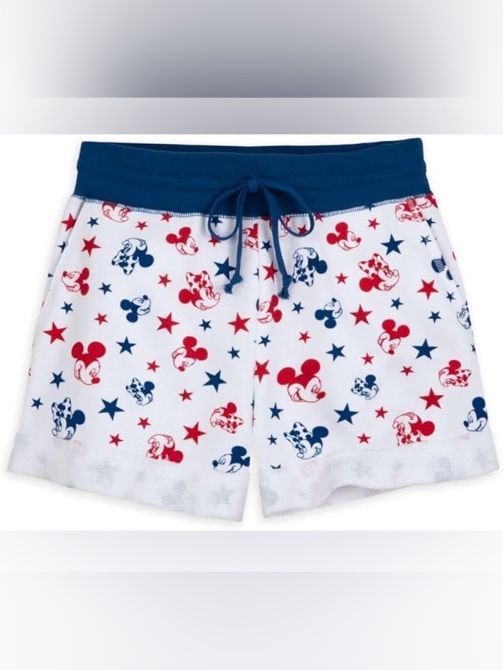 Disney White Shorts with Red & Navy Mickey and Minnie Star Print